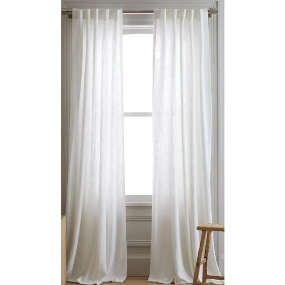 Quince WHITE Cotton Semi-Sheer 2 Panel Curtains Set 48